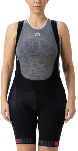 Alé Cycling Traguardo Solido Pantaloncini con Bretelle, Nero/Rosa Fluo, L Donna