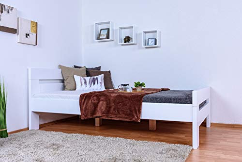 Einzelbett/Gästebett Easy Premium Line K6, 120 x 200 cm Buche Vollholz massiv weiß lackiert