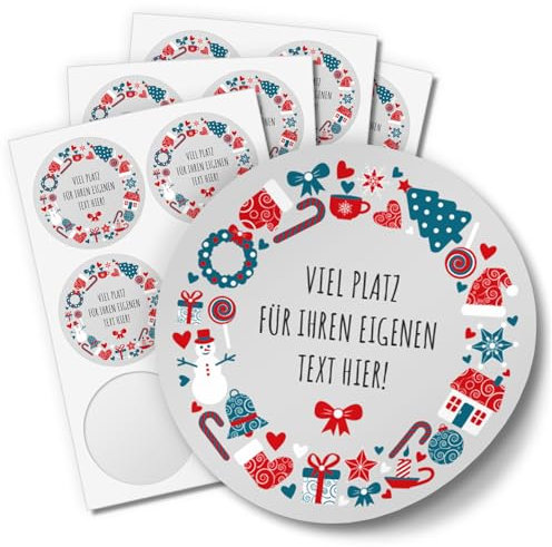 24 PERSONALISIERTE Weihnachtsaufkleber, Motiv Weihnachtliche Symbole modern - Privat, Geschäftlich, als Einladung oder zu Geschenken vielfältig und individuell einsetzbar