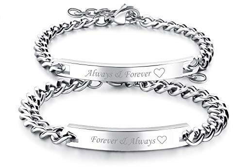 Cupimatch 2pcs Couple Bracelets Stainless Steel Loving Bangle Bracelet Always Forever and Forever Always Matching Bracelet Best Friend Jewelry