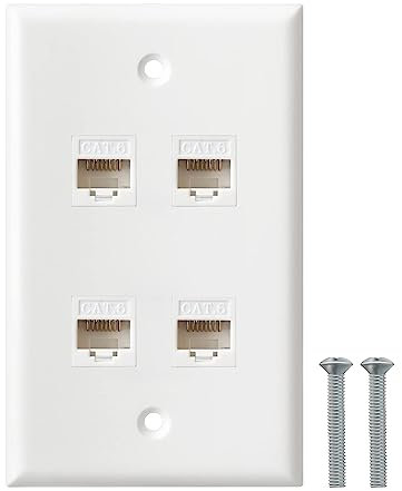 Ethernet Wall Plate, 4 Port Cat6 Keystone Female to Female Wall Plate - White