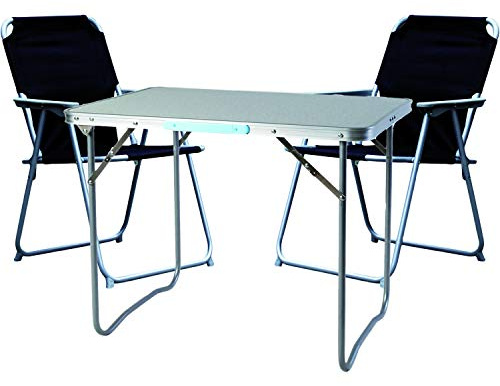 FineHome 3-teiliges Campingmöbel Set Schwarz Alu Camping 1x Campingtisch mit Tragegriff + 2 Campingstühle L80xB60xH68cm