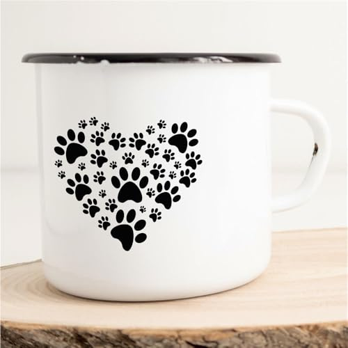 Huuraa Emaille Tasse Pfoten Tatzen Geschenk Kaffeebecher Vintage 300ml Pfoten Tatzen Geschenkidee