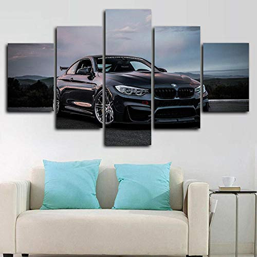 runtooer Bilder Dekorative malerei Spray malerei leinwand malerei 5 stück BMW M4 Leistung Super Auto Leinwand Wandbild, Möbel Art Deco, Rahmen