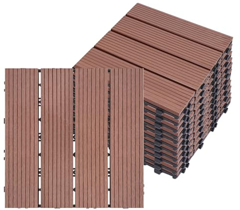 LZQ Dalles de terrasse clipsables en bois composite 30 x 60 cm 1 m² au total Anthracite Aspect bois Dalles étanches pour jardin, balcon et terrasse