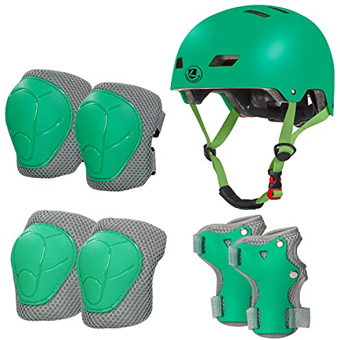 LANOVAGEAR Set di Casco Protezione Bambini con Casco Regolabile Ginocchiere Gomitiere e Polsiere per Skate Bicicletta Pattinaggio Monopattino Skateboard (2-8Anni) (verde, S)