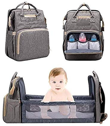 RONGJJ Tragbare Wickeltasche, Multifunktionale wasserdichte Tasche-Wickelwindelrucksack, Babybett Reisebett Babyschlaf Baby Nest Korb Windeln Organizer, Gray