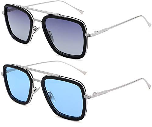 Tony Stark Polarisierte Sonnenbrille für Herren und Damen, Vintage-Piloten, quadratischer Metallrahmen, Spider Man & Iron Man Edith Sonnenbrille, A1* Tony Stark + Spider Man