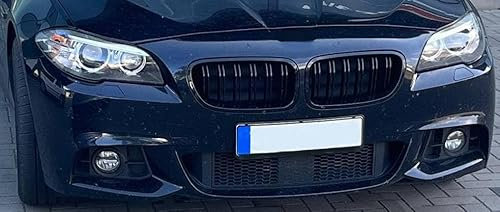 Passend für BMW F10 F11 F18 Kühler- Sport- Front- Doppel- Rippen- Doppelsteg Grill Schwarz Glanz Eintragungsfrei Set