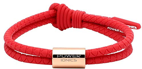 Power Ionics - Bracelet en silicone rouge pour hommes avec bague en or rose, longueur 26 cm, ajustable pour poignets de 12 à 23 cm