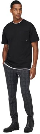 ONLY & SONS Herren Chino Hose ONSMARK Slim Check 9887 - Slim Fit - Stretch, Größe:31W / 32L, Farbe:Black 22019887