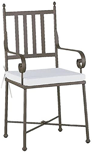 Casa Padrino Luxus Jugendstil Gartenstuhl mit Armlehnen und Sitzkissen Braun/Weiß 47 x 50 x H. 103 cm - Handgeschmiedeter Esszimmer Stuhl - Esszimmer Garten Terrassen Möbel