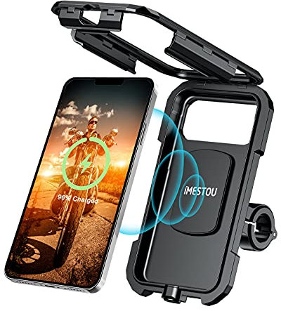 iMESTOU wasserdichte Motorrad-Telefonhalterung IP67/Ladegerät USB C für Handylenker mit 360 ° Drehung für Telefone von 4,7-6,1 Zoll (S)
