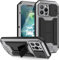 Metal Case for iPhone 13 Pro Max, Outdoor Heavy Duty Military Metal case Built-in Screen Kickstand Slide Cover Camera Lens Protector Dust/Shockproof Full Body Case (iPhone 13 Pro Max, Silver)