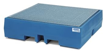 Auffangwanne classic-line aus Polyethylen (PE) für 4 Fässer, mit verzinktem Gitterrost,1300x1300x350