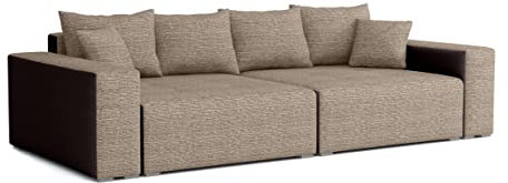 FEDVE Rio Couch Big Sofa mit Schlaffunktion | 300x140 cm | Modernes, ausziehbares Sofa im LOFT-Stil | Praktische Bettkästen| Perfekt für Wohnzimmer und Schlafzimmer, Beige + Dunkelbraun