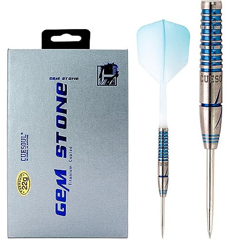CUESOUL Blue GEM Stone 22g Stahlspitze 90% Tungsten Dart-Set mit Titanium-Beschichtung und Farbverlauf ROST Flights