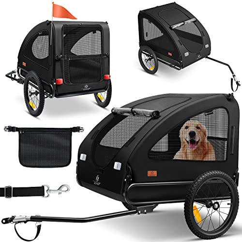 KESSER® Chariot pour Chien 2-en-1 Remorque pour Chien, Poussette pour Chien Remorque pour vélo Grand Volume env. 250 l - INCL. Drapeau et Sac - 600D Oxford Canvas, Pliable Concept, Le Noir