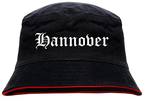 sostex Hannover Anglerhut - Altdeutsche Schrift - Schwarz-Roter Fischerhut L Schwarz
