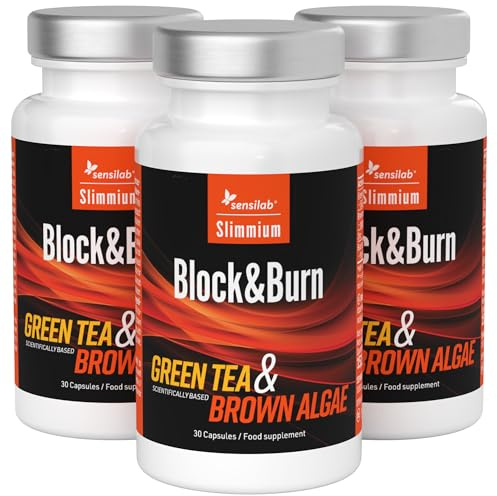 Sensilab Slimmium Block&Burn zur Fettverbrennung. 90 Kapseln für 90 Tage | Sie enthalten grünen Tee, Braunalgen, Jod, Zink und Piperin. Glutenfrei, Vegan