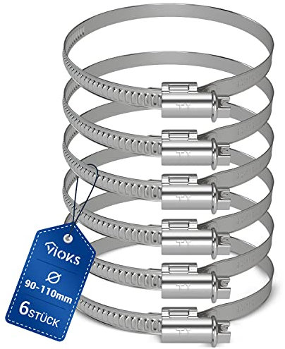 VIOKS Set 6x Schlauchschellen 90-110mmØ Rohrschellen 100mm / Schlauchschellen Edelstahl Schellen & Schlauchschelle Schelle für Abluftschlauch 100mm / Waschmaschine Abfluss Adapter/Schlauch