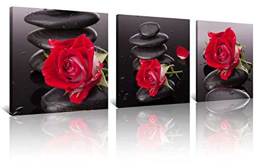 NAN Wind Rote Leinwand Wandkunst Schlafzimmer Wanddekoration Schwarz und Weiß Zen Steine Spa Wandkunst Rose Bilder für Wohnzimmer Küche Home Dekorationen Rot Badezimmer Zubehör Blumen Gemälde Zimmer