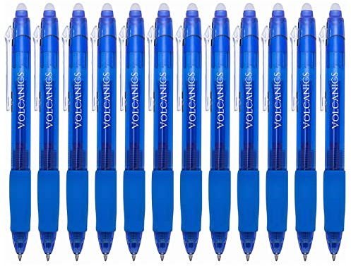 Volcanics Retractable Clicker Erasable Gel Pens, Blue Ink, 0.7mm, 12 Pack
