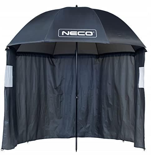 Neco Angelschirm Schirmzelt Ø2,50m mit Seiten, Offenes Angel/Campingzelt mit Seitenwand, Inkl. Metallschirmständer, Stangen, Schnüre und Abdeckung