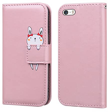 Bartern Flip Case for iPhone 6 Plus,PU Leather Wallet Case with Card Slot Kickstand Magnetic,Cartoon Folio Phone Cover Compatible with iPhone 6s Plus,Rabbit Pink