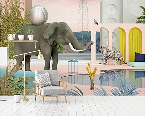 Custom Photo Wallpaper Murals - Animal Elephant Zebra - Self-Adhesive Wallpaper Panorama 3D Wall Mural Wallpaper 3D Effect Wall Poster for Living Room Bedroom Children's Room 140 x 70 cm