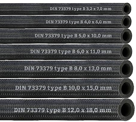 Schlauch Benzinschlauch Ölschlauch Kraftstoffschlauch Dieselschlauch Kraftstoffleitung Wasserleitung NBR DIN 73379-B mit Textilumflechtung Meterware (Innen Ø: 8,0 mm/Außen Ø: 13,0 mm)