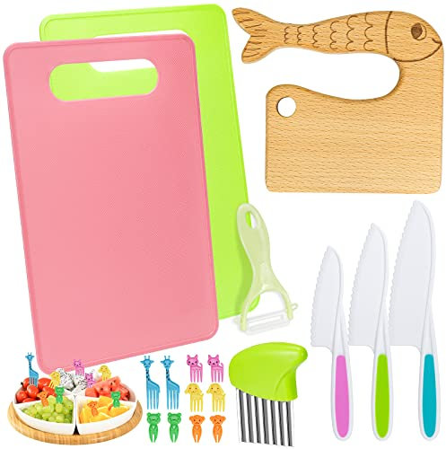 SelfTek 18-Teiliges Kindermesser Set, Kindermesser ab 1 2 3 4 5 Jahre, Kinder Sicherheit Kochmesser Küchenmesser Set, Kinder Messer für Kleinkinder Geburtstagsgeschenk