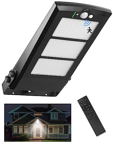 lampadaire solaire exterieur - Lampe de sécurité à détecteur de mouvement 189 LED 6500K Daylight avec télécommande 6 modes Dusk to Dawn Flood Wall Lamp IP65 Waterproof for Patio Yard Street Lighting