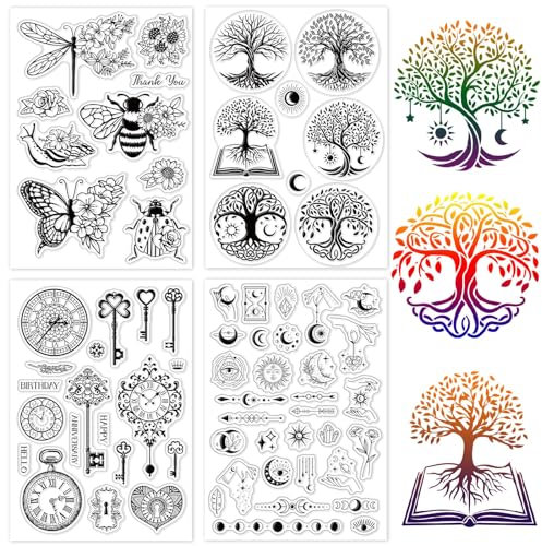 craspire 4 Stil Tarot Baum des Lebens Schmetterling Klarer Gummistempel Retro Transparente Silikonsiegel Stempel Für Journaling Kartenherstellung DIY Scrapbooking Handgemacht Fotoalbum Notizbuch