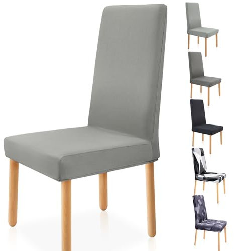 Zindoo Stuhlhussen 4er Set Groß Stretch Stuhlbezug, Praktische, Schnelle Stuhlverschönerung, Abnehmbarer Waschbar Stuhl Hussen für Küche, Bankett, Hotel, Zeremonie usw (Hellgrau)