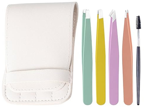 4 Pcs Pince a Epiler Professionnelle en Acier Inoxydable, Pince à épiler, Professionnelle Pince à Épiler Et une Brosse en Plastique, pour Les Cheveux Longs, Les Poils de Barbe, L'épilation(4 Color)