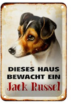 mrdeco Metall Schild 12x18cm gewölbt Hund dieses Haus bewacht Jack Russel Schild