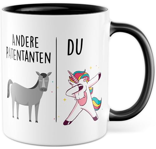 Tasse Patentante Geschenk Andere Patentanten - Du, Kaffeetasse Tante Geschenk für Frauen Taufe Kommunion, Geschenkidee Frau Geburtstag Weihnachten Nichte Neffe Familie Kaffee-Becher (Weiß/Schwarz)