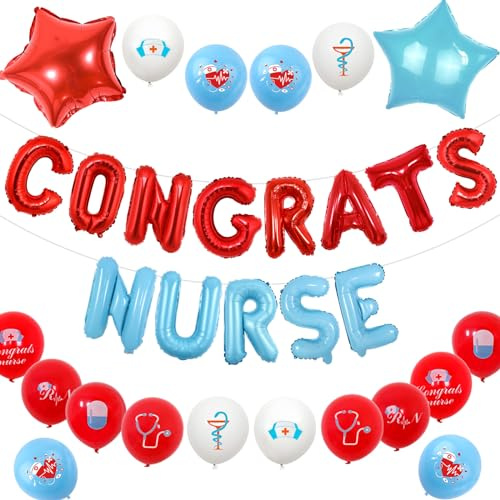 Sursurprise 2025 Krankenschwester Abschluss Dekorationen Abschluss Krankenschwester Stern Folie Ballons rot blau BSN RN Thema Partei Glückwünsche Krankenschwester Pflege medizinische Schule