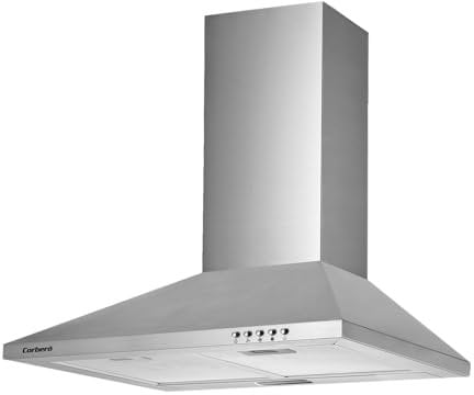 Corberó - Campana Extractora Decorativa 60 cm | TEIDE635X | Pirámide Inox | Caudal 361,9 m3/h | 65W | 3 Velocidades | 2 Filtros de Aluminio | Filtro de Carbon | Eficiencia Energética B, Inox