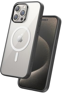 FLOLAB Surtect Tri-Fusion Magnetische Schutzhülle für iPhone 15 Pro, schlankes Design, Magsafe-kompatibel, militärischer Rahmen, transparent, Mitternachtsschwarz