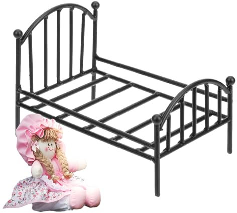 Kasmole Puppenhaus Metallbett,Vintage Metall Puppenbett | Miniatur-Bettmodell- für Puppenhaus - Einzelbett-Design-Puppenhausmöbel für Kinderzimmer, Schlafzimmer und Puppenhaushotel