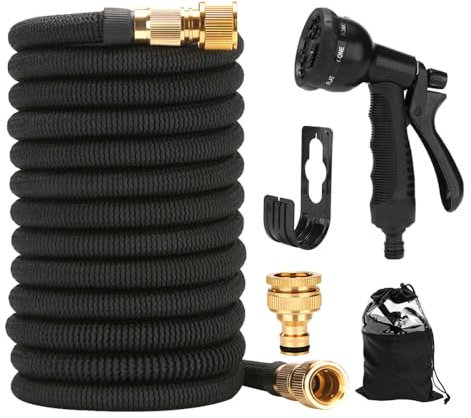 Gobesty Expandable Garden Hose, Flexible Garden Hose, 15 m Water Hose with 10-Function Nozzle, Lightweight and Kink-Free Flexible Hose, Garden Hoses with Triple Latex Core (Black)