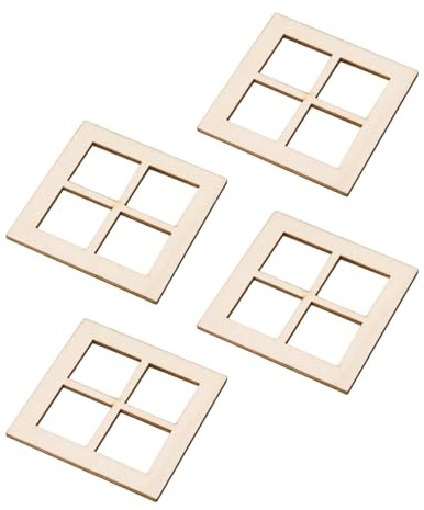 4 Stück 1/12 Winzige Holzfenster Modell Puppenhausmöbel, Holzfenster, Miniaturen, Holzfenster für DIY Puppenhaus Dekoration