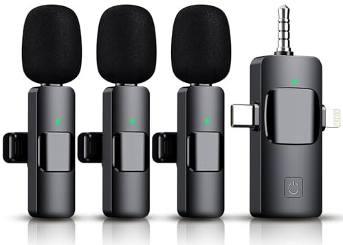 Akcswo 3 in 1 Wireless Lavalier Lapel Microphone for iPhone iPad Android Camera, 12 Hours Battery, Mini Noise Reduction Recording, 2.4G Ultra Low Delay