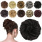 FESHFEN Haarteil Mit Gummiband, Dutt Haarteil Haargummi Mit Haaren Gelockt Haardutt Synthetisch Haar Haarverlängerung Pferdeschwanz Haarteile für Damen Mädchen, Schwarzbraun 42g