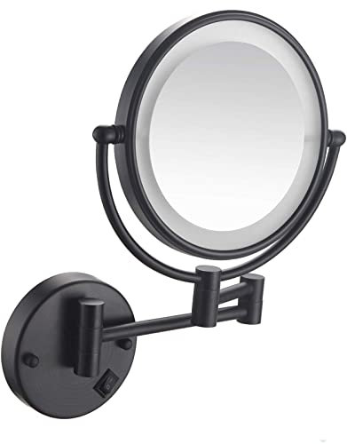 CVNIMV Makeup Mirror Wall Mount 5X Magnification Lighted Wall Mounted Makeup Mirror Black 8 Inch Double-Sided Swivel Two Side 360 Swivel Cosmetic Face Extend