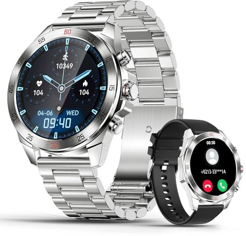 Smartwatch Uomo, 1.43” AMOLED Orologio Smartwatch Chiamate Bluetooth, 100 + Modalità Sport con Cardiofrequenzimetro, SpO2, Contapassi, IP68 Impermeabile Smart Watch Compatibile iOS Android Argento