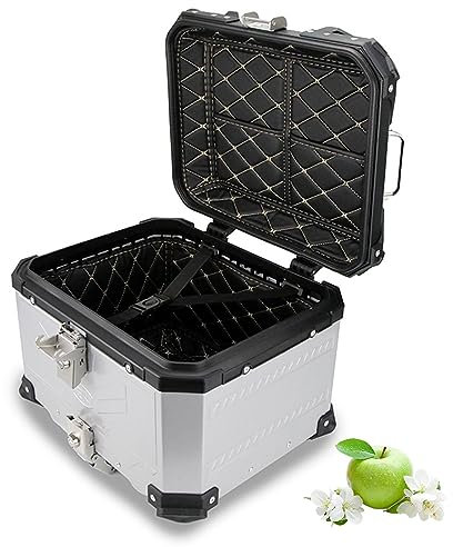 DIIDIIFF Motorrad-Topcase, Aluminium-Gepäck-Tour-Helmbox, 45 l, Kofferraum-Tour-Aufbewahrung mit universeller Montage gegen Diebstahl, Kofferraum-Heckbox, Schwarz/Weiß/Silber (Farbe: Creme) (Silber)