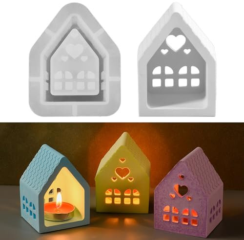 Silikonformen Gießformen Häuser, 3D Silikonform Weihnachten Haus Kerzenhalter, Gießformen Silikon Weihnachten, Haus Kerzenhalter Giessformen Silikon für DIY Weihnachtsdeko Lichterhaus Handwerk (01)